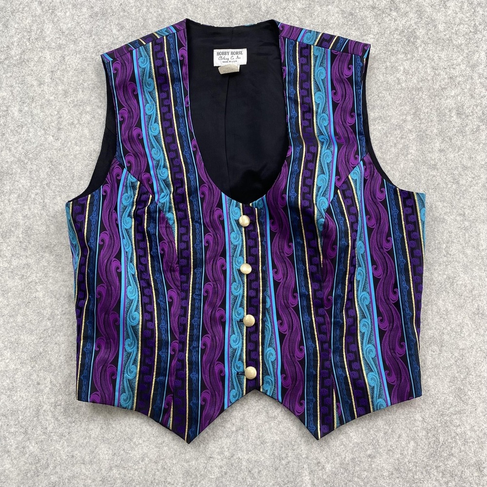Hobby Horse Vest Womens Large Multicolor Stripe Western Button SEE MEASUREMENTS